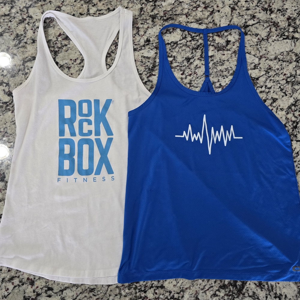 RockBox Fitness White and Blue Tank Tops